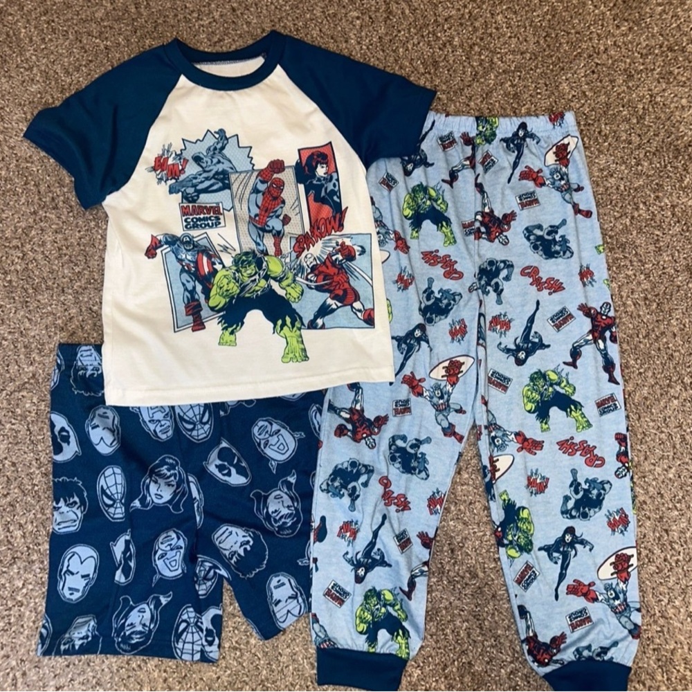 Marvel Blue and Gray Pajama 3 piece set with Superhero Design